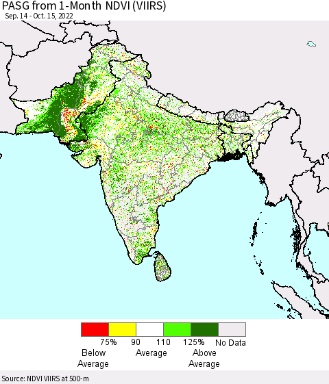 Southern Asia PASG from 1-Month NDVI (VIIRS) Thematic Map For 10/8/2022 - 10/15/2022