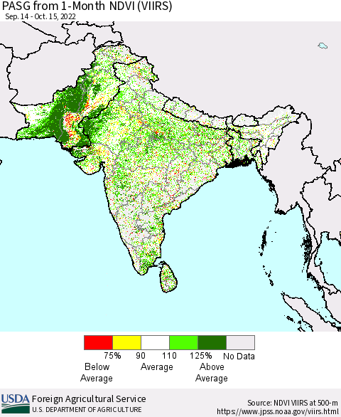 Southern Asia PASG from 1-Month NDVI (VIIRS) Thematic Map For 10/11/2022 - 10/20/2022