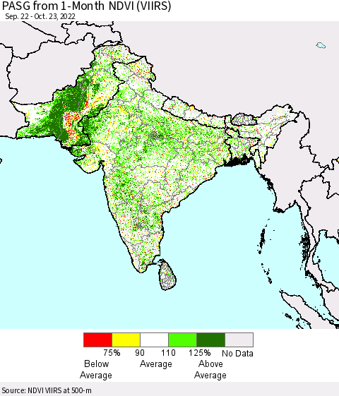 Southern Asia PASG from 1-Month NDVI (VIIRS) Thematic Map For 10/16/2022 - 10/23/2022