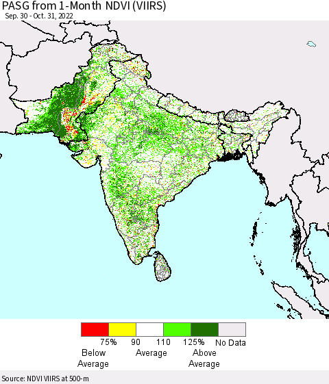 Southern Asia PASG from 1-Month NDVI (VIIRS) Thematic Map For 10/21/2022 - 10/31/2022