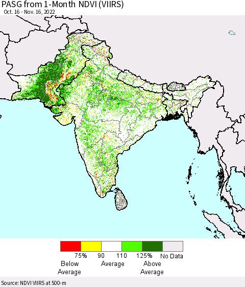 Southern Asia PASG from 1-Month NDVI (VIIRS) Thematic Map For 11/9/2022 - 11/16/2022