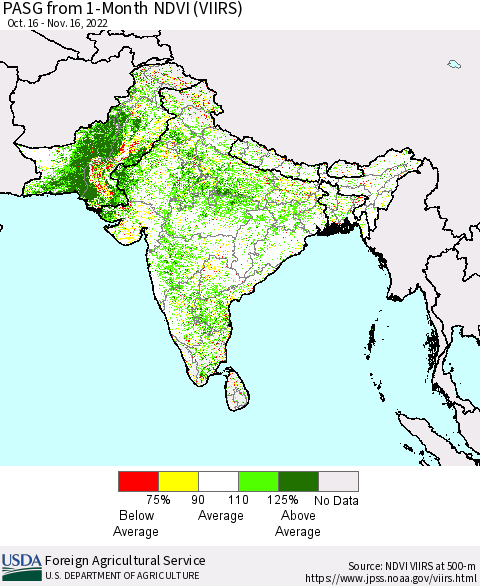 Southern Asia PASG from 1-Month NDVI (VIIRS) Thematic Map For 11/11/2022 - 11/20/2022