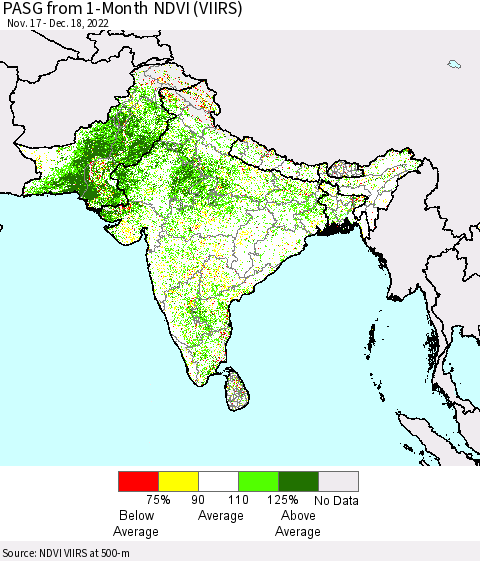 Southern Asia PASG from 1-Month NDVI (VIIRS) Thematic Map For 12/11/2022 - 12/18/2022
