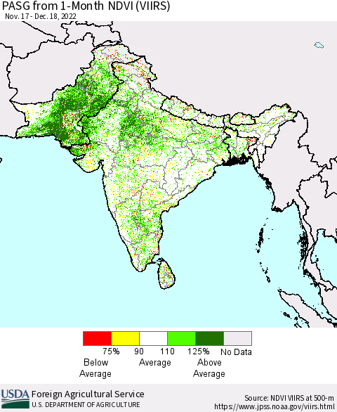 Southern Asia PASG from 1-Month NDVI (VIIRS) Thematic Map For 12/11/2022 - 12/20/2022