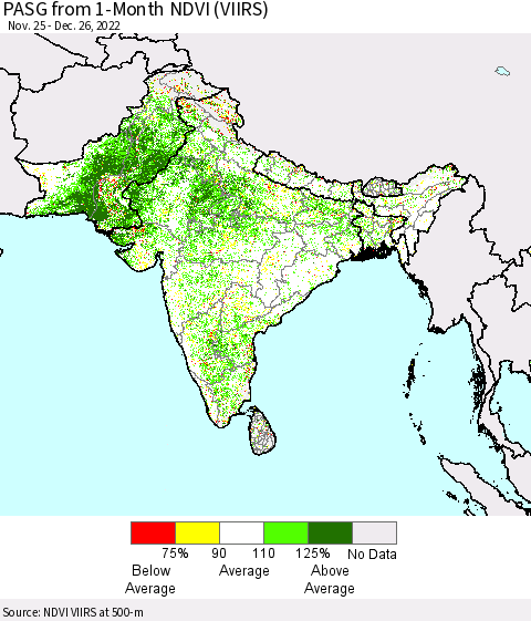 Southern Asia PASG from 1-Month NDVI (VIIRS) Thematic Map For 12/26/2022 - 1/2/2023