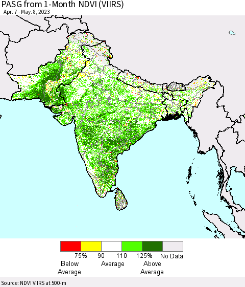 Southern Asia PASG from 1-Month NDVI (VIIRS) Thematic Map For 5/1/2023 - 5/8/2023
