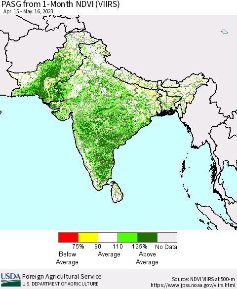 Southern Asia PASG from 1-Month NDVI (VIIRS) Thematic Map For 5/11/2023 - 5/20/2023