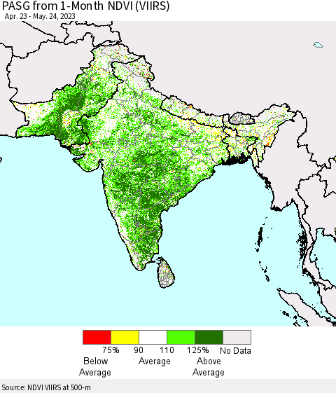 Southern Asia PASG from 1-Month NDVI (VIIRS) Thematic Map For 5/17/2023 - 5/24/2023