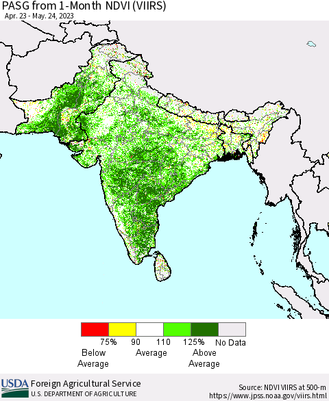 Southern Asia PASG from 1-Month NDVI (VIIRS) Thematic Map For 5/21/2023 - 5/31/2023