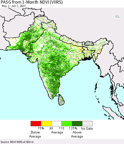 Southern Asia PASG from 1-Month NDVI (VIIRS) Thematic Map For 5/25/2023 - 6/1/2023