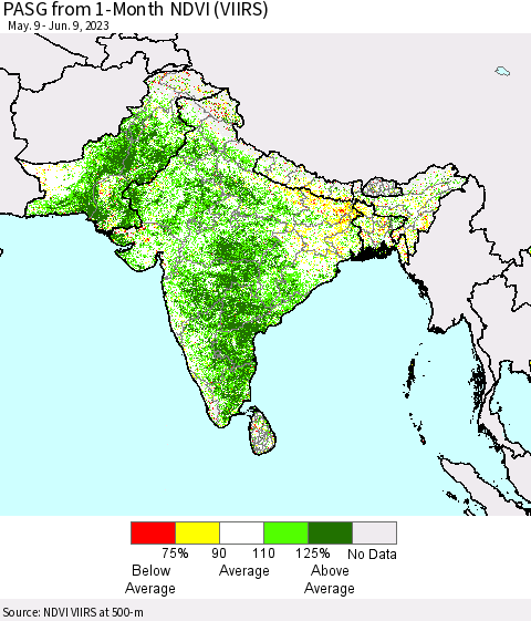 Southern Asia PASG from 1-Month NDVI (VIIRS) Thematic Map For 6/2/2023 - 6/9/2023