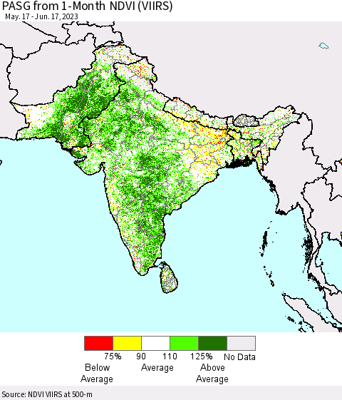 Southern Asia PASG from 1-Month NDVI (VIIRS) Thematic Map For 6/10/2023 - 6/17/2023