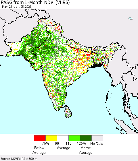 Southern Asia PASG from 1-Month NDVI (VIIRS) Thematic Map For 6/18/2023 - 6/25/2023