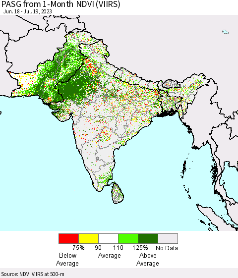 Southern Asia PASG from 1-Month NDVI (VIIRS) Thematic Map For 7/12/2023 - 7/19/2023