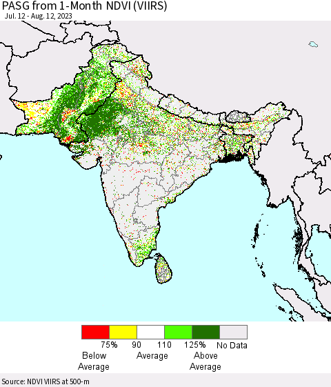 Southern Asia PASG from 1-Month NDVI (VIIRS) Thematic Map For 8/5/2023 - 8/12/2023