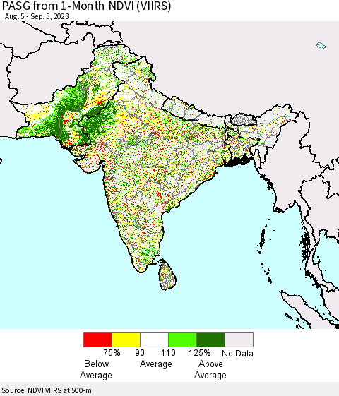 Southern Asia PASG from 1-Month NDVI (VIIRS) Thematic Map For 8/29/2023 - 9/5/2023
