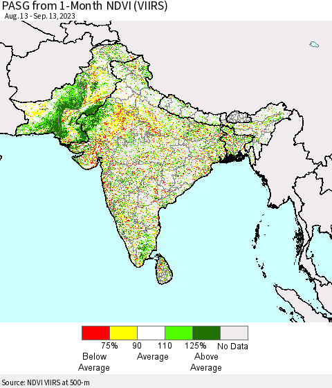 Southern Asia PASG from 1-Month NDVI (VIIRS) Thematic Map For 9/6/2023 - 9/13/2023