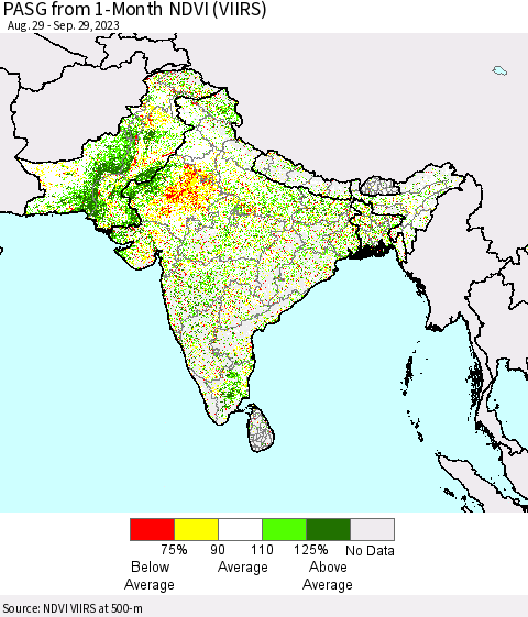 Southern Asia PASG from 1-Month NDVI (VIIRS) Thematic Map For 9/22/2023 - 9/29/2023