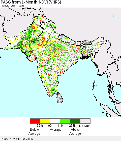 Southern Asia PASG from 1-Month NDVI (VIIRS) Thematic Map For 9/30/2023 - 10/7/2023