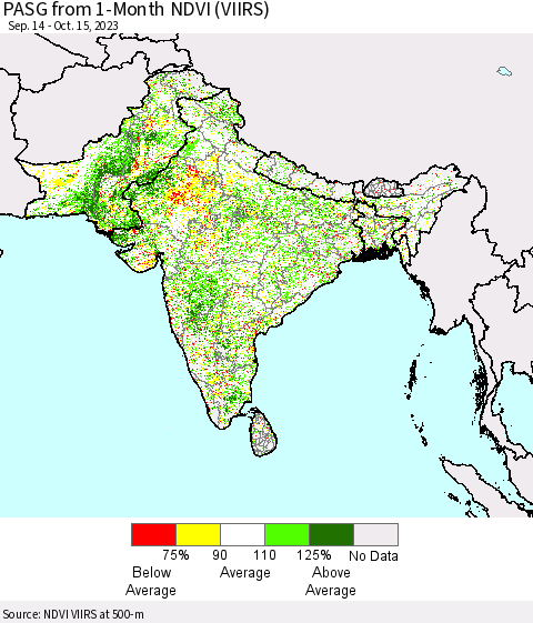 Southern Asia PASG from 1-Month NDVI (VIIRS) Thematic Map For 10/8/2023 - 10/15/2023