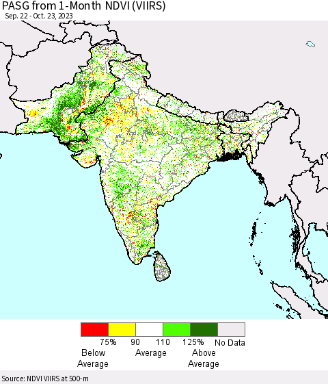 Southern Asia PASG from 1-Month NDVI (VIIRS) Thematic Map For 10/16/2023 - 10/23/2023
