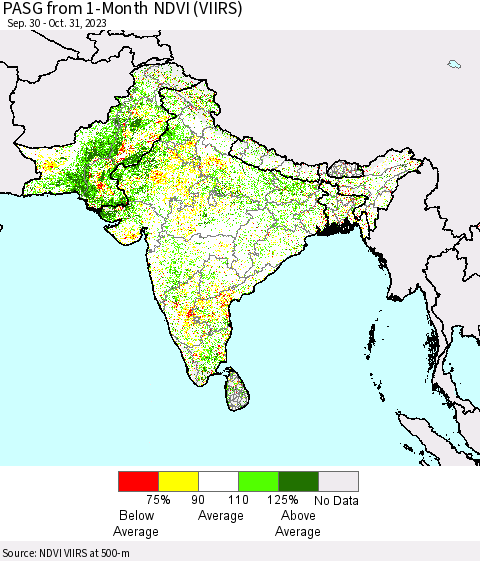 Southern Asia PASG from 1-Month NDVI (VIIRS) Thematic Map For 10/24/2023 - 10/31/2023