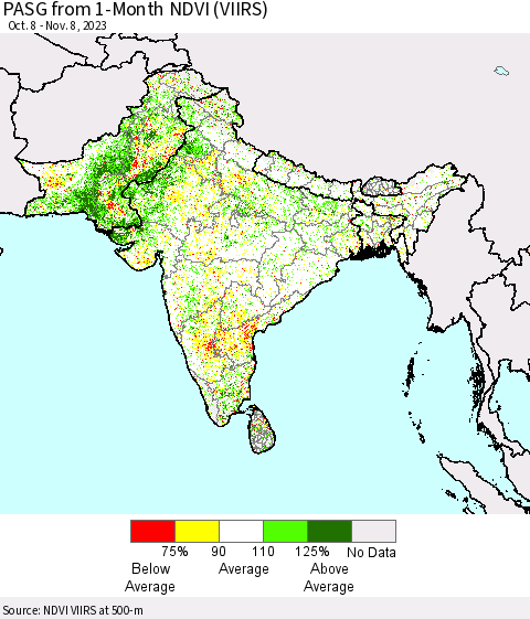 Southern Asia PASG from 1-Month NDVI (VIIRS) Thematic Map For 11/1/2023 - 11/8/2023