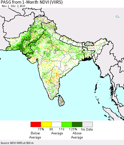 Southern Asia PASG from 1-Month NDVI (VIIRS) Thematic Map For 11/25/2023 - 12/2/2023