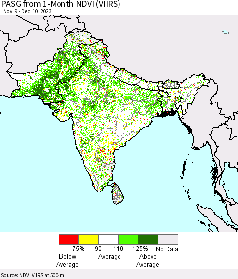 Southern Asia PASG from 1-Month NDVI (VIIRS) Thematic Map For 12/3/2023 - 12/10/2023