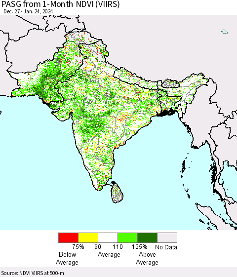 Southern Asia PASG from 1-Month NDVI (VIIRS) Thematic Map For 1/17/2024 - 1/24/2024