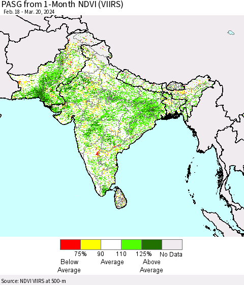 Southern Asia PASG from 1-Month NDVI (VIIRS) Thematic Map For 3/13/2024 - 3/20/2024