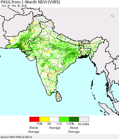 Southern Asia PASG from 1-Month NDVI (VIIRS) Thematic Map For 3/21/2024 - 3/28/2024