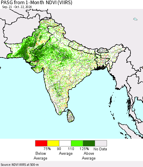 Southern Asia PASG from 1-Month NDVI (VIIRS) Thematic Map For 10/15/2024 - 10/22/2024