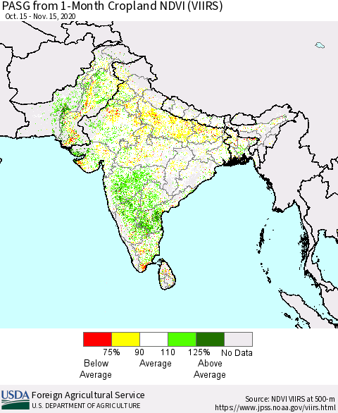 Southern Asia PASG from 1-Month Cropland NDVI (VIIRS) Thematic Map For 11/11/2020 - 11/20/2020