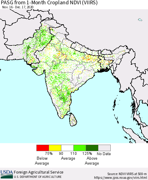 Southern Asia PASG from 1-Month Cropland NDVI (VIIRS) Thematic Map For 12/11/2020 - 12/20/2020
