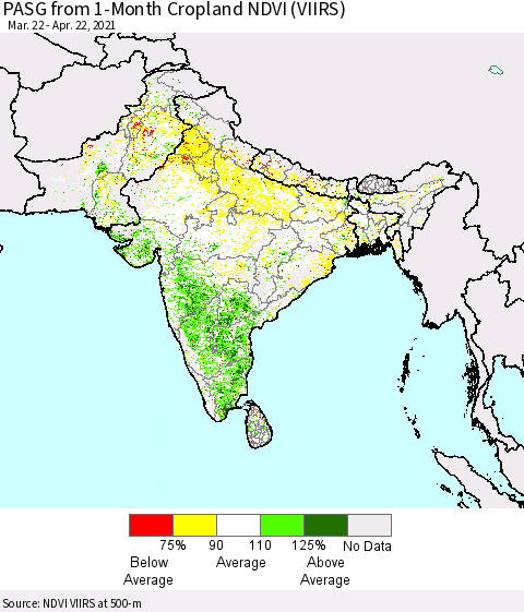 Southern Asia PASG from 1-Month Cropland NDVI (VIIRS) Thematic Map For 4/15/2021 - 4/22/2021
