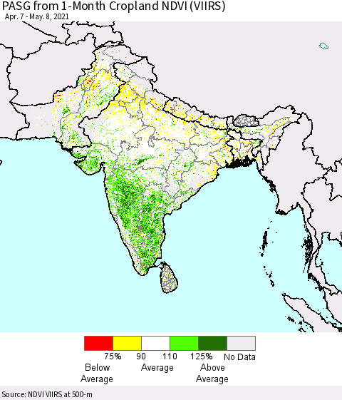 Southern Asia PASG from 1-Month Cropland NDVI (VIIRS) Thematic Map For 5/1/2021 - 5/8/2021
