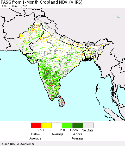 Southern Asia PASG from 1-Month Cropland NDVI (VIIRS) Thematic Map For 5/9/2021 - 5/16/2021