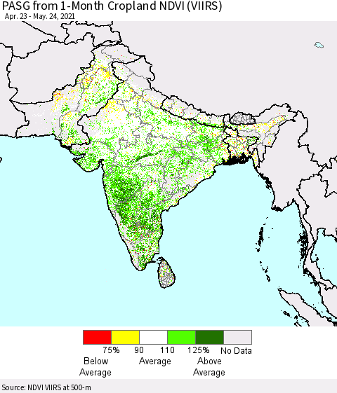 Southern Asia PASG from 1-Month Cropland NDVI (VIIRS) Thematic Map For 5/17/2021 - 5/24/2021