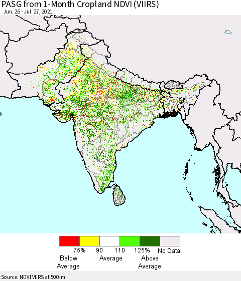 Southern Asia PASG from 1-Month Cropland NDVI (VIIRS) Thematic Map For 7/20/2021 - 7/27/2021