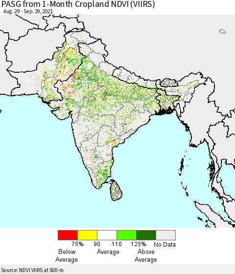 Southern Asia PASG from 1-Month Cropland NDVI (VIIRS) Thematic Map For 9/22/2021 - 9/29/2021