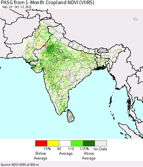 Southern Asia PASG from 1-Month Cropland NDVI (VIIRS) Thematic Map For 10/8/2021 - 10/15/2021