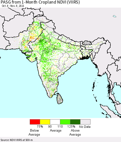Southern Asia PASG from 1-Month Cropland NDVI (VIIRS) Thematic Map For 11/1/2021 - 11/8/2021