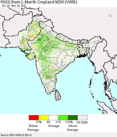 Southern Asia PASG from 1-Month Cropland NDVI (VIIRS) Thematic Map For 11/9/2021 - 11/16/2021
