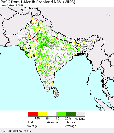 Southern Asia PASG from 1-Month Cropland NDVI (VIIRS) Thematic Map For 11/25/2021 - 12/2/2021