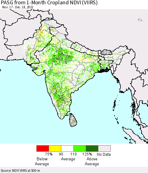 Southern Asia PASG from 1-Month Cropland NDVI (VIIRS) Thematic Map For 12/11/2021 - 12/18/2021