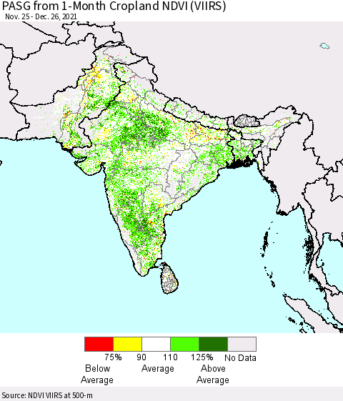 Southern Asia PASG from 1-Month Cropland NDVI (VIIRS) Thematic Map For 12/19/2021 - 12/26/2021