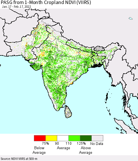 Southern Asia PASG from 1-Month Cropland NDVI (VIIRS) Thematic Map For 2/10/2022 - 2/17/2022