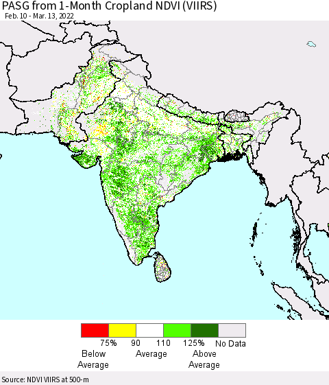 Southern Asia PASG from 1-Month Cropland NDVI (VIIRS) Thematic Map For 3/6/2022 - 3/13/2022