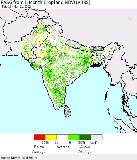 Southern Asia PASG from 1-Month Cropland NDVI (VIIRS) Thematic Map For 3/14/2022 - 3/21/2022